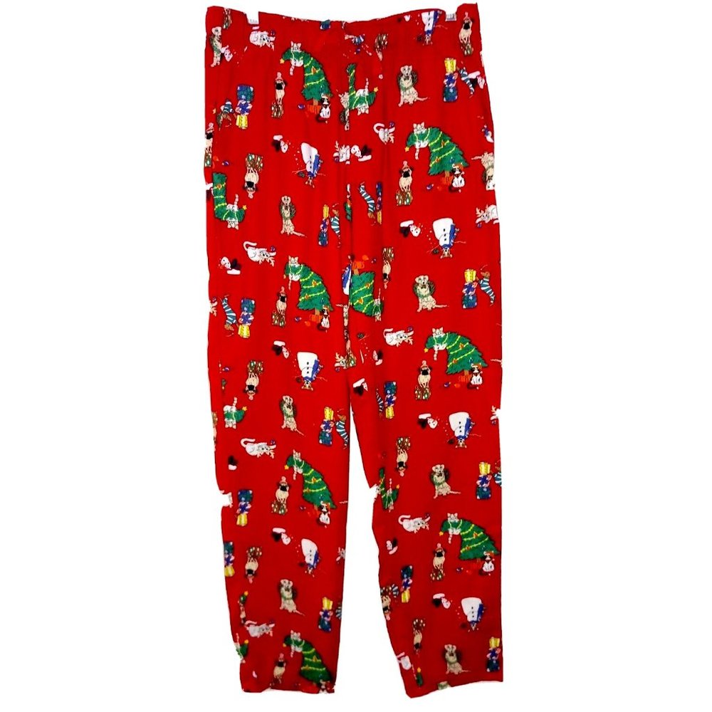 OLD NAVY NWT Medium Red Cotton Flannel Christmas Pets Draw EW Sleep Lounge Pants